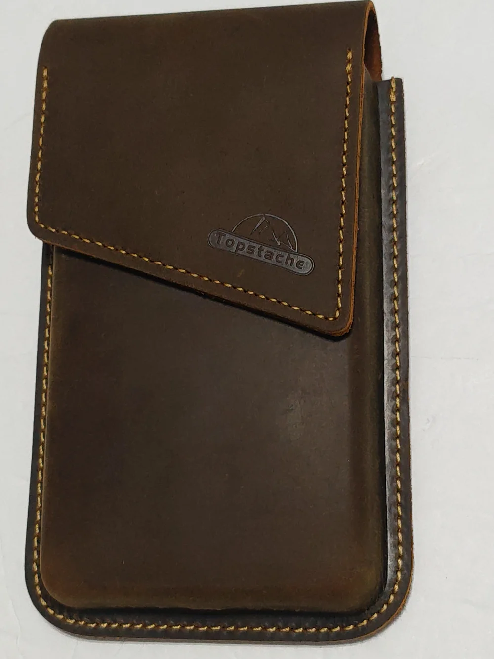 Topstache Leather Phone Holster with Belt Clip - L, Dark Brown